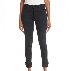 Frame Black Le High Byxbee Fringe Hem Skinny Jeans